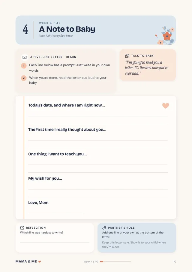 Week 4 · A Note to Baby page